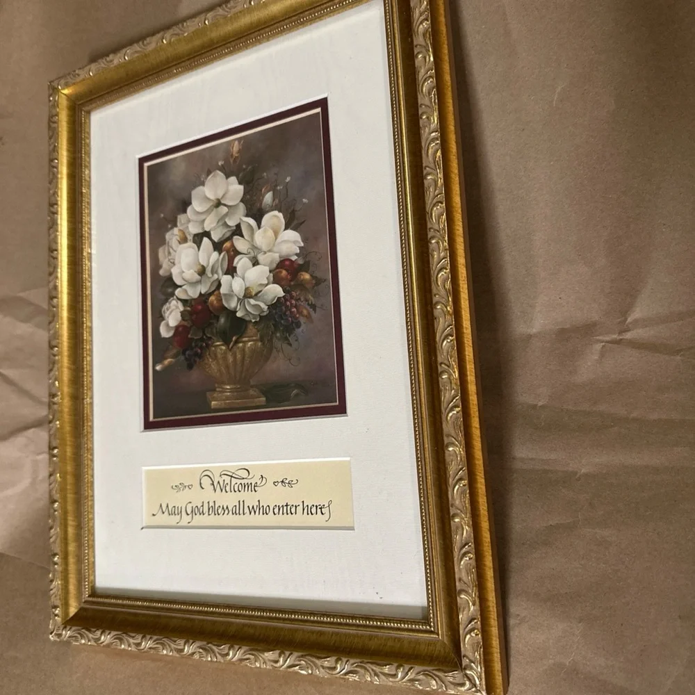 Glenda Turley 94” Welcome sign Gold Framed Floral Art Print